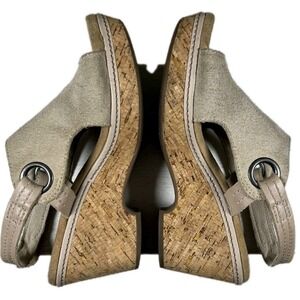 Clarks Collection Taupe Suede Cork Wedge Slingback Sandals‎ Peep Toe Women US 6